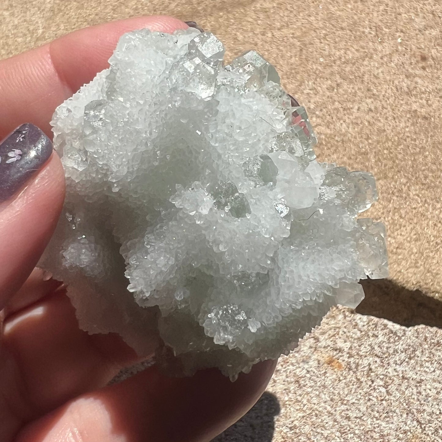 Green Octahedral Fluorite Specimen coated in Clear Quartz Druzy blanket - Fujian, China