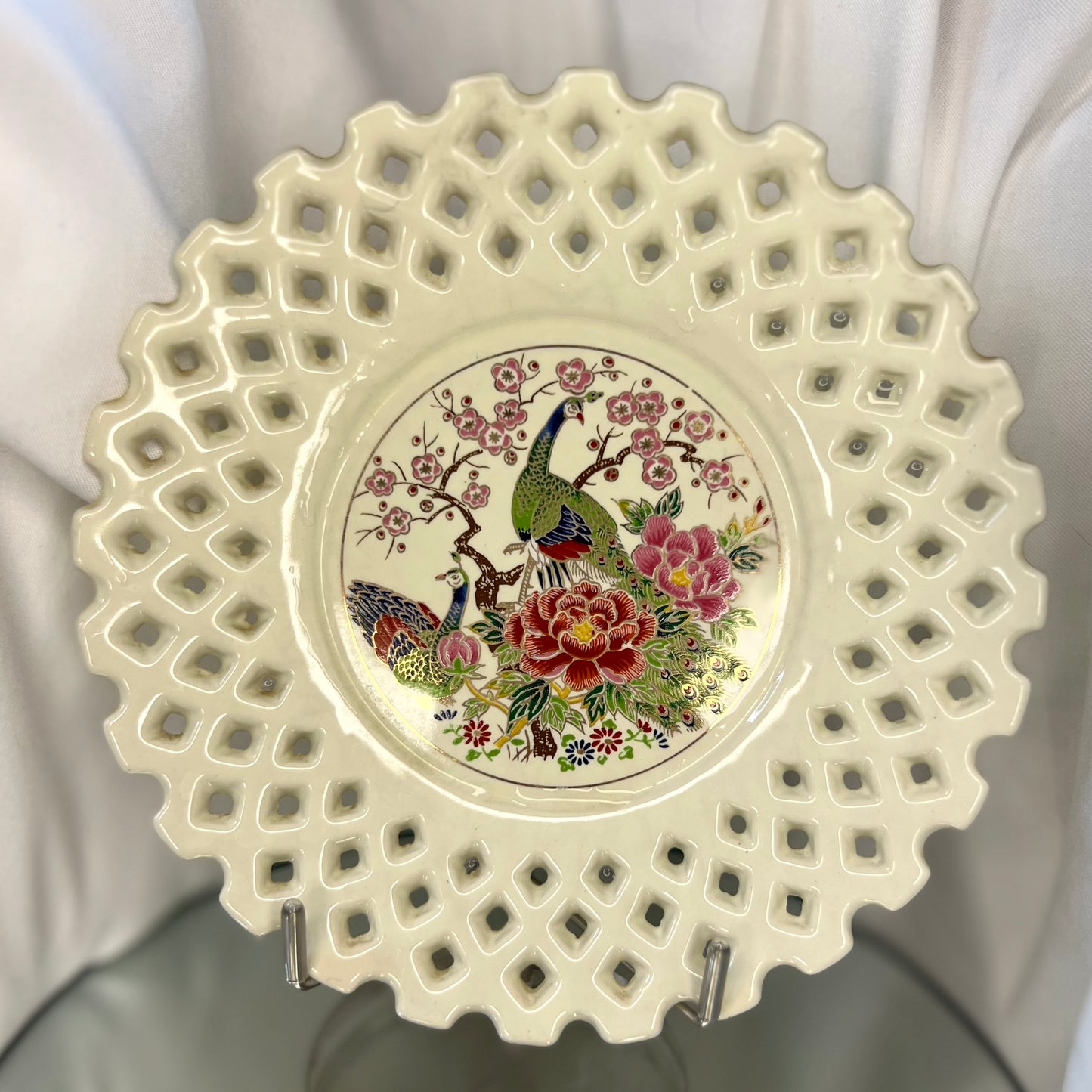 'Peacock Collection' Lattice Plate | Sato Gordon Collection | Japanese Decorative Dish | 1980s Replica
