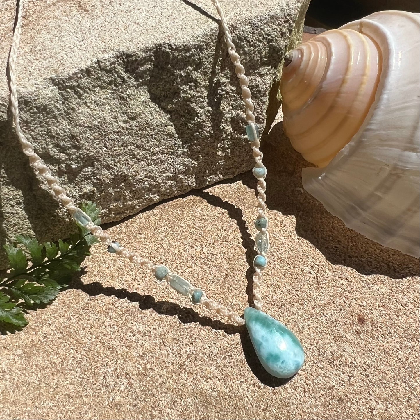 Larimar with Neon Apatite Petite Crystal Necklace