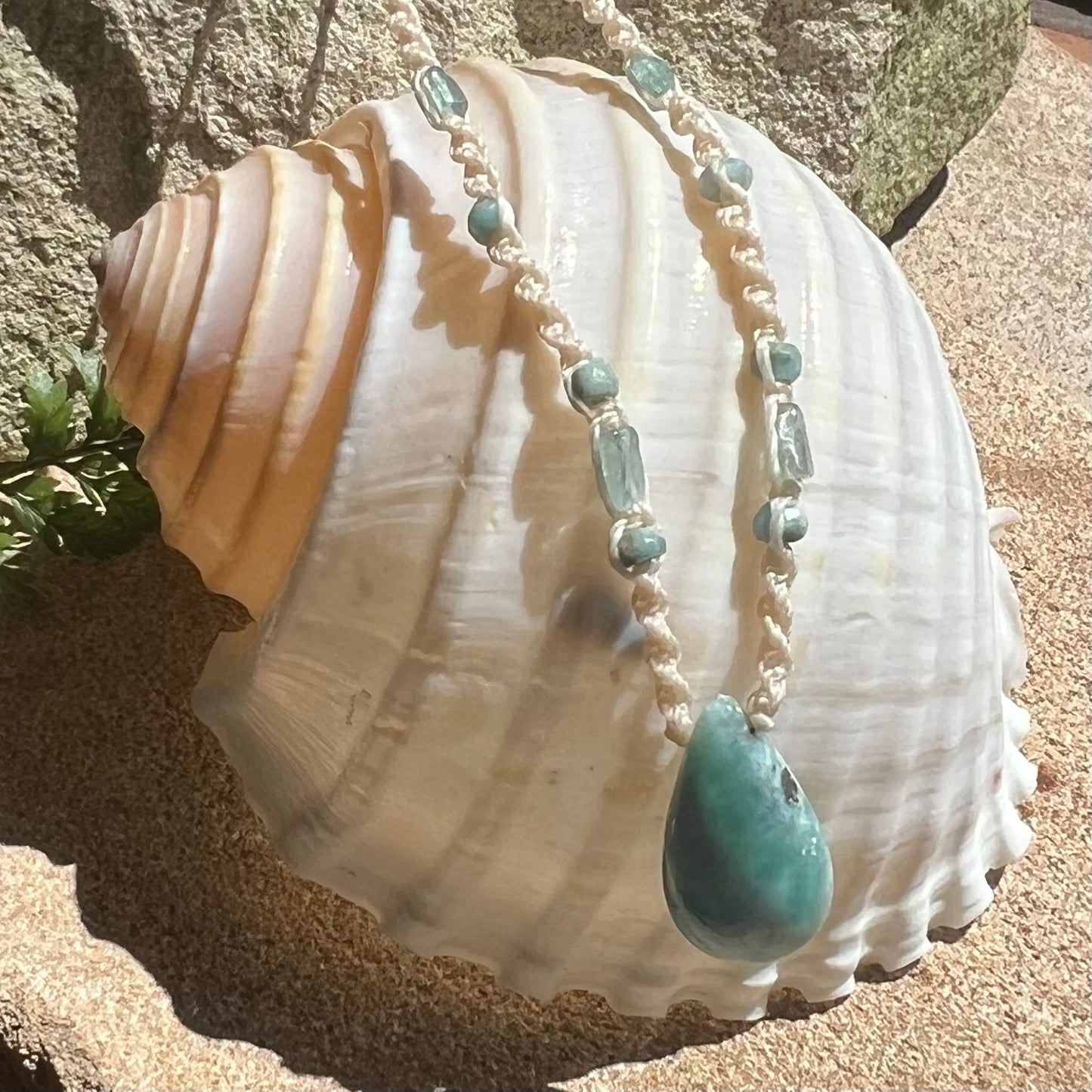 Larimar with Neon Apatite Petite Crystal Necklace