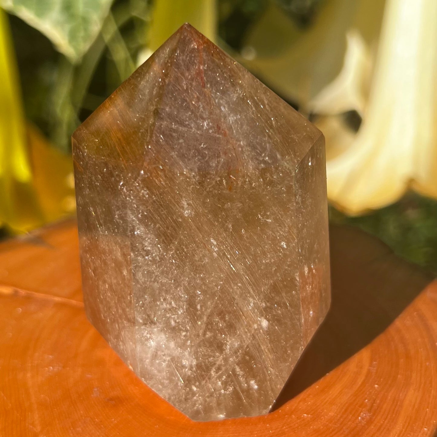 Rutilated Smoky Quartz with Hematite inclusions - Polished Quartz Point: Brazil