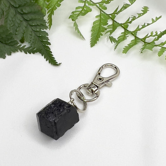 Black Tourmaline (Double Terminated) Crystal Macrame Keyring Charm | Pet Collar Charm