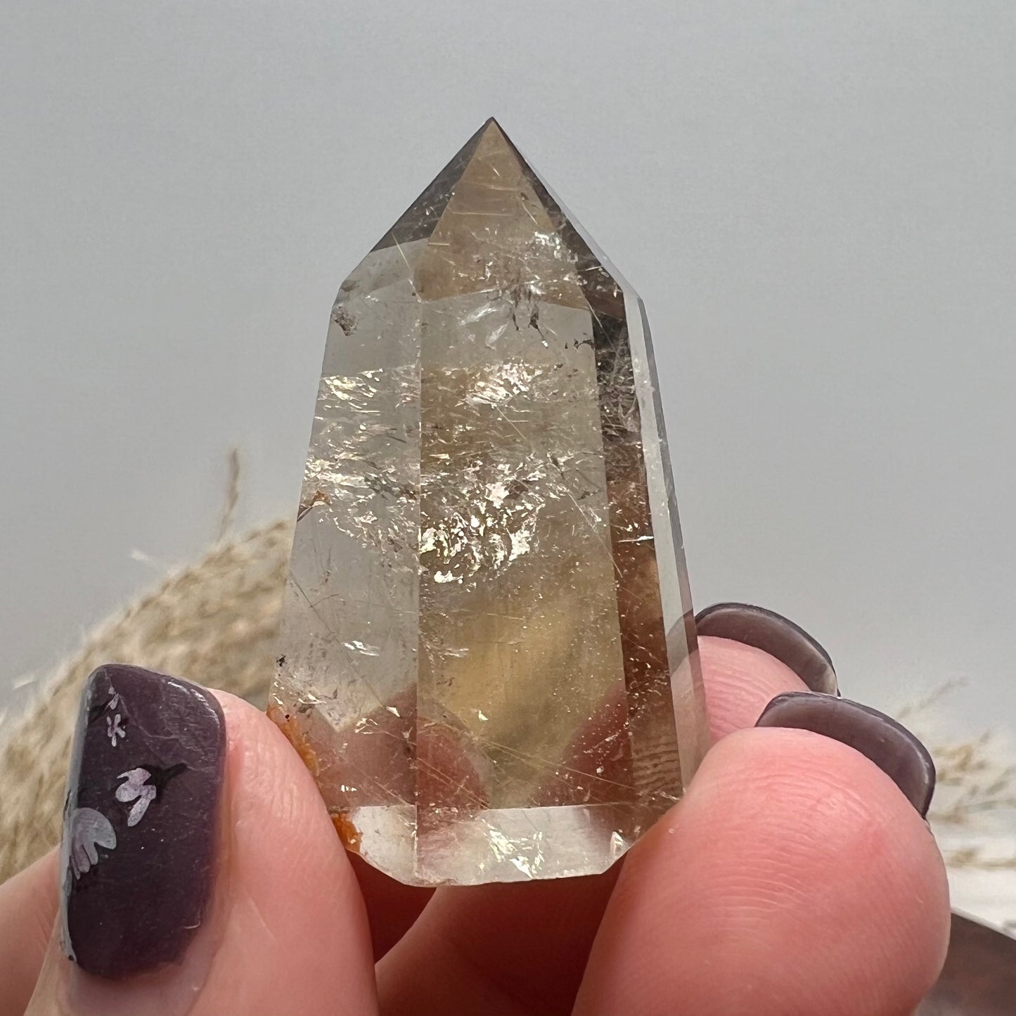 Golden Rutile Smoky Quartz Mini Tower with Hematite incl (Brazil) (g)