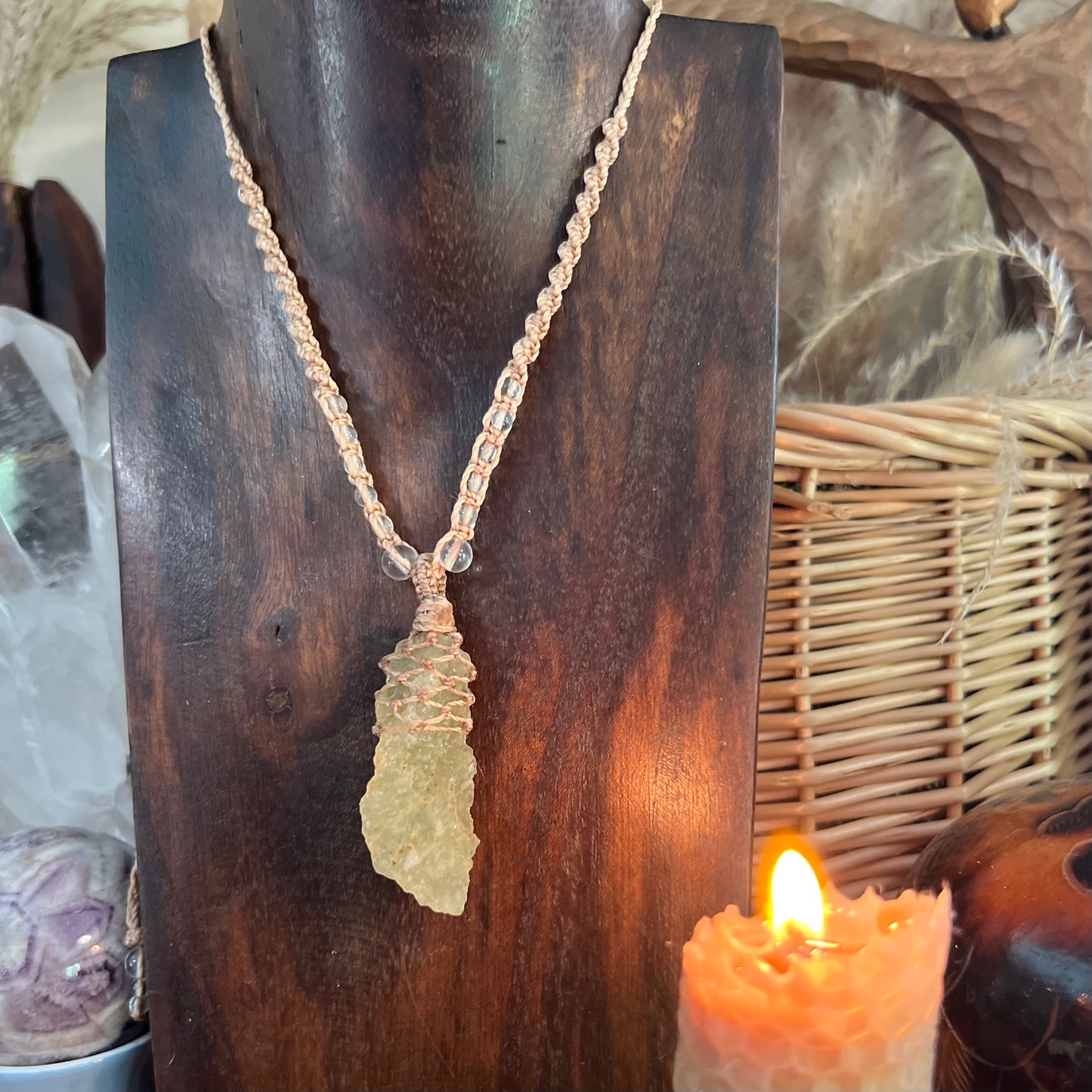 Libyan Desert Glass Tektite Crystal Macrame Talisman (i)