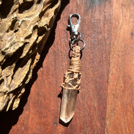 Smoky Quartz Point Crystal Macrame Keyring Charm | Pet Collar Charm