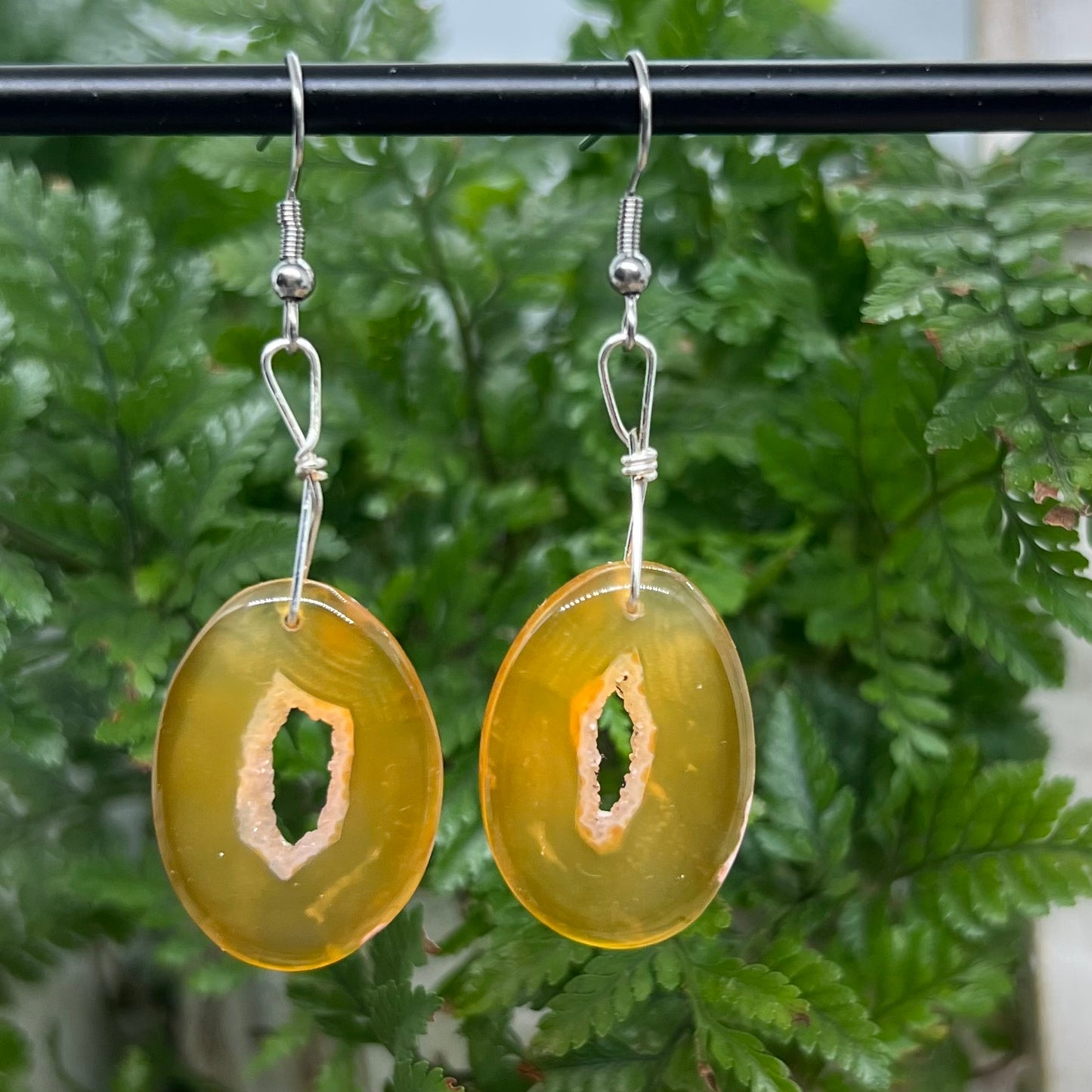 Orange dyed Agate Crystal Earrings