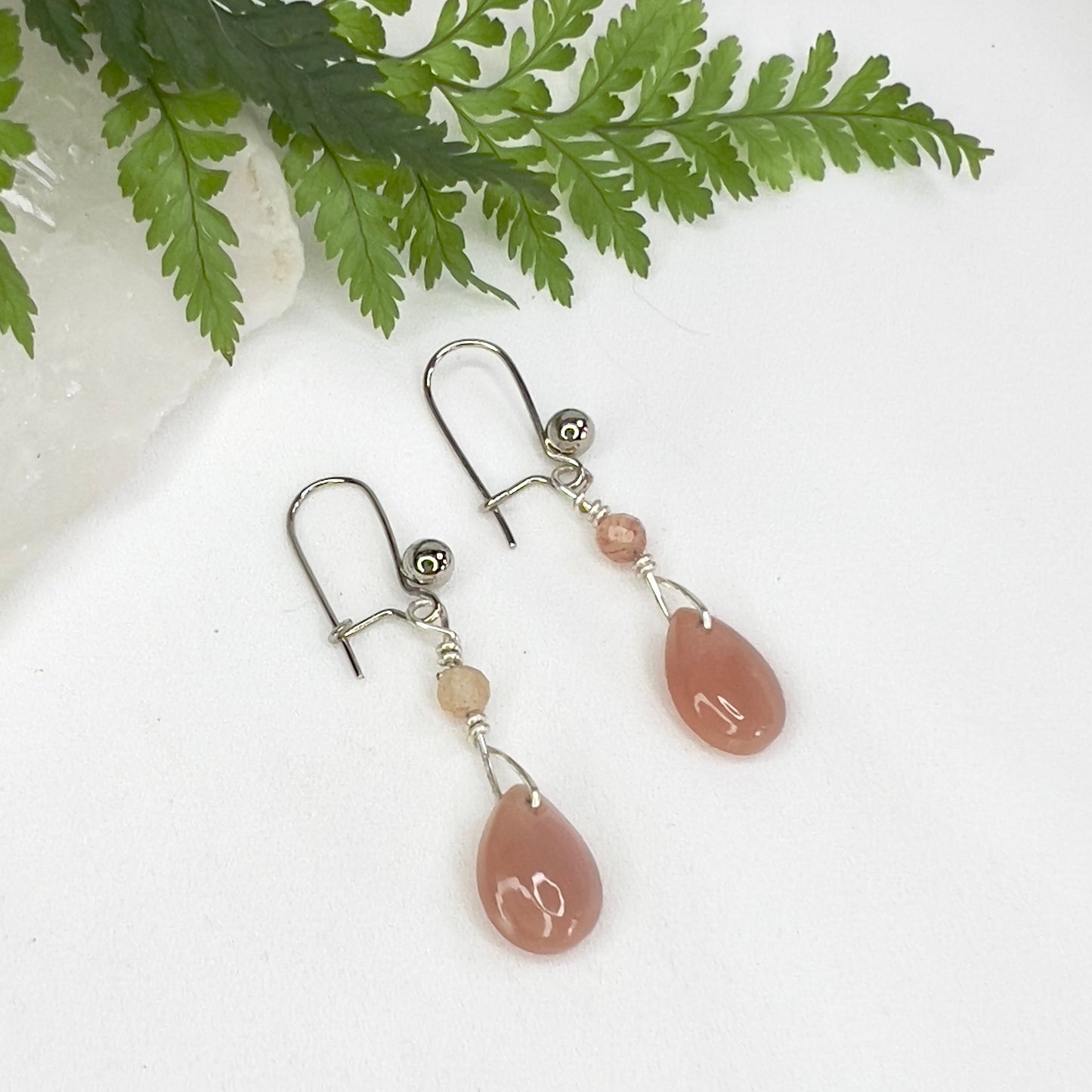 Peach Moonstone & Sunstone Crystal Earrings: Emotional Healing ∙ Soothes Anxiety ∙ Balance