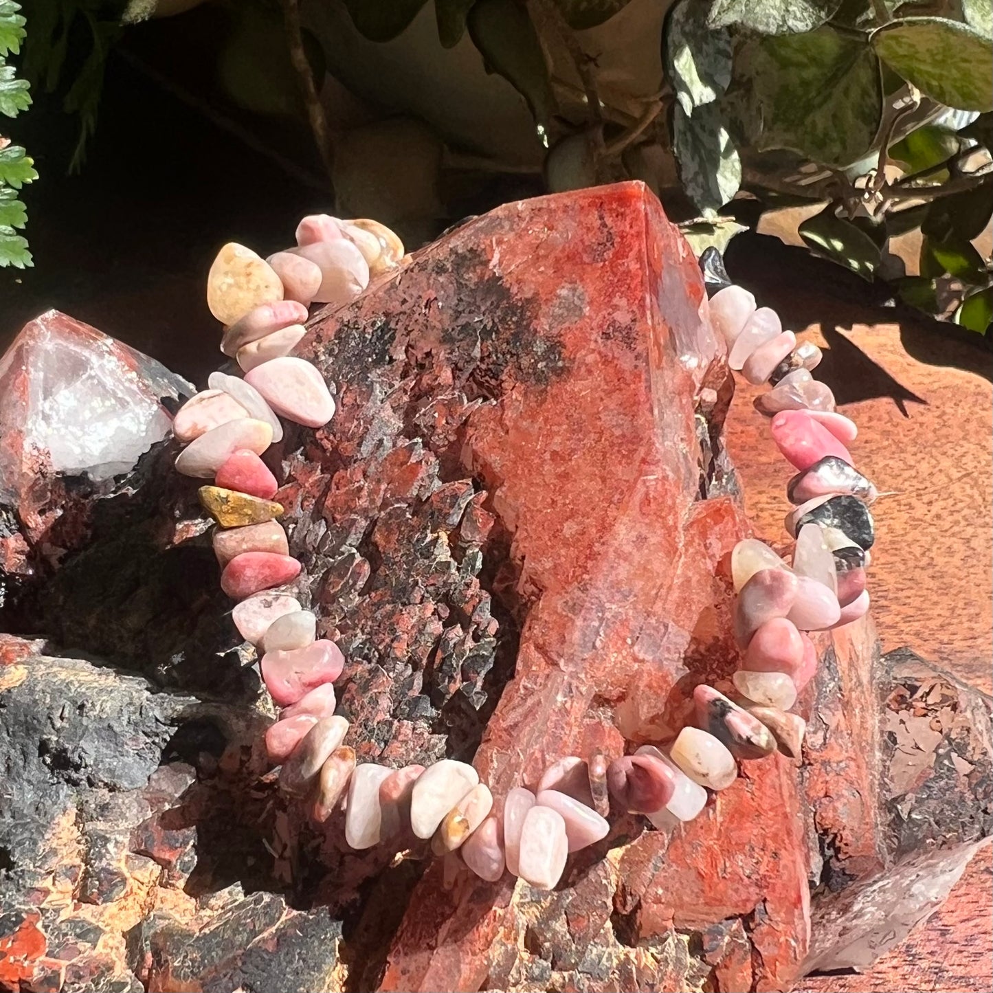 Pink Opal Crystal Chip Stretch Bracelet