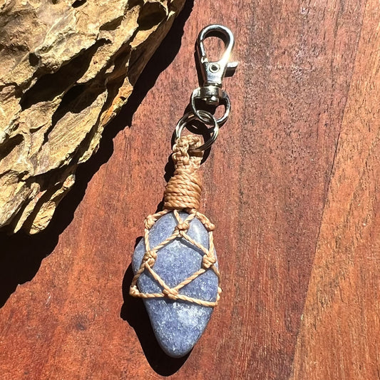 Blue Quartz Crystal Macrame Keyring Charm | Pet Collar Charm