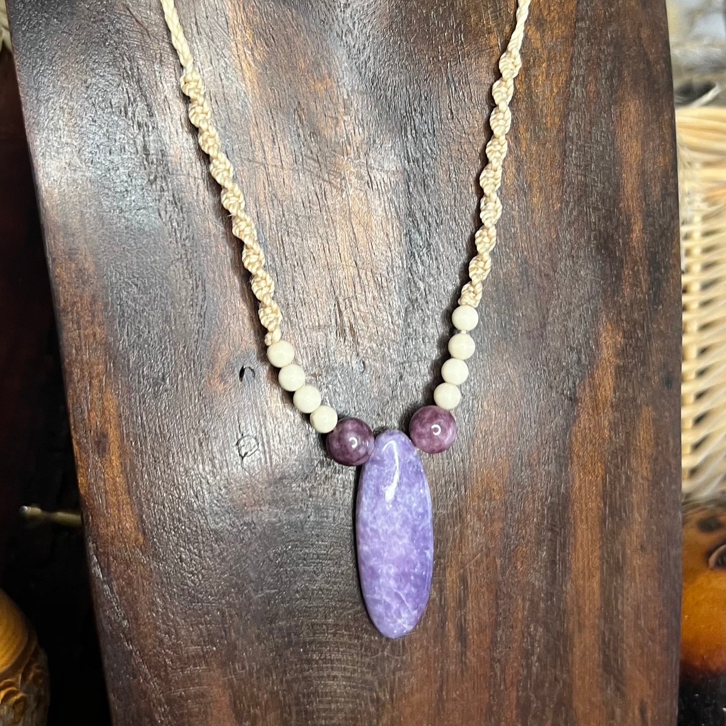 Lepidolite and Riverstone Crystal Necklace