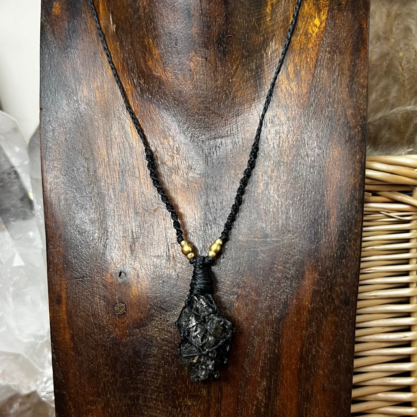 Darwinite Tektite Crystal Macrame Necklace (ii)