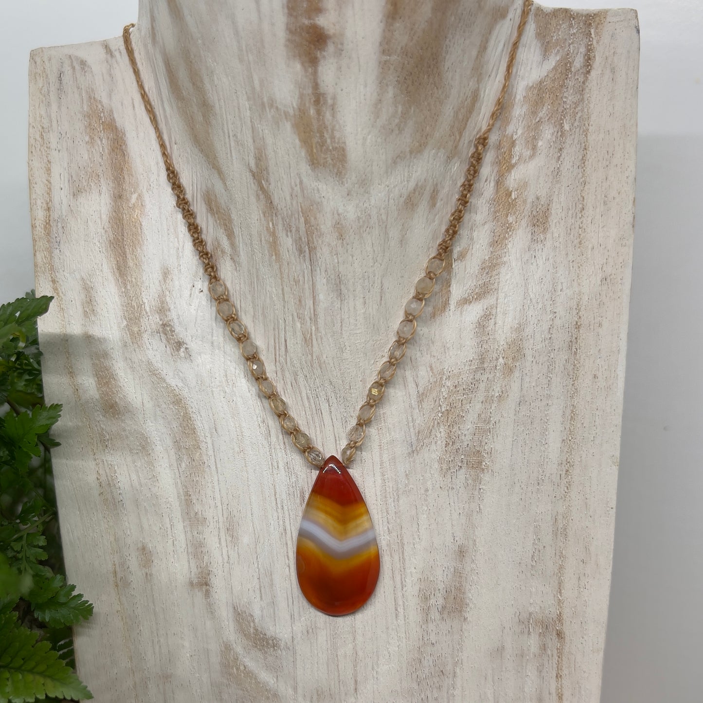 Red Agate with faceted Gold Rutile Quartz Crystal Necklace