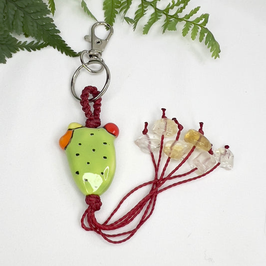 Ceramic Cactus & Crystal Macrame Keyring | Citrine Crystal Charm