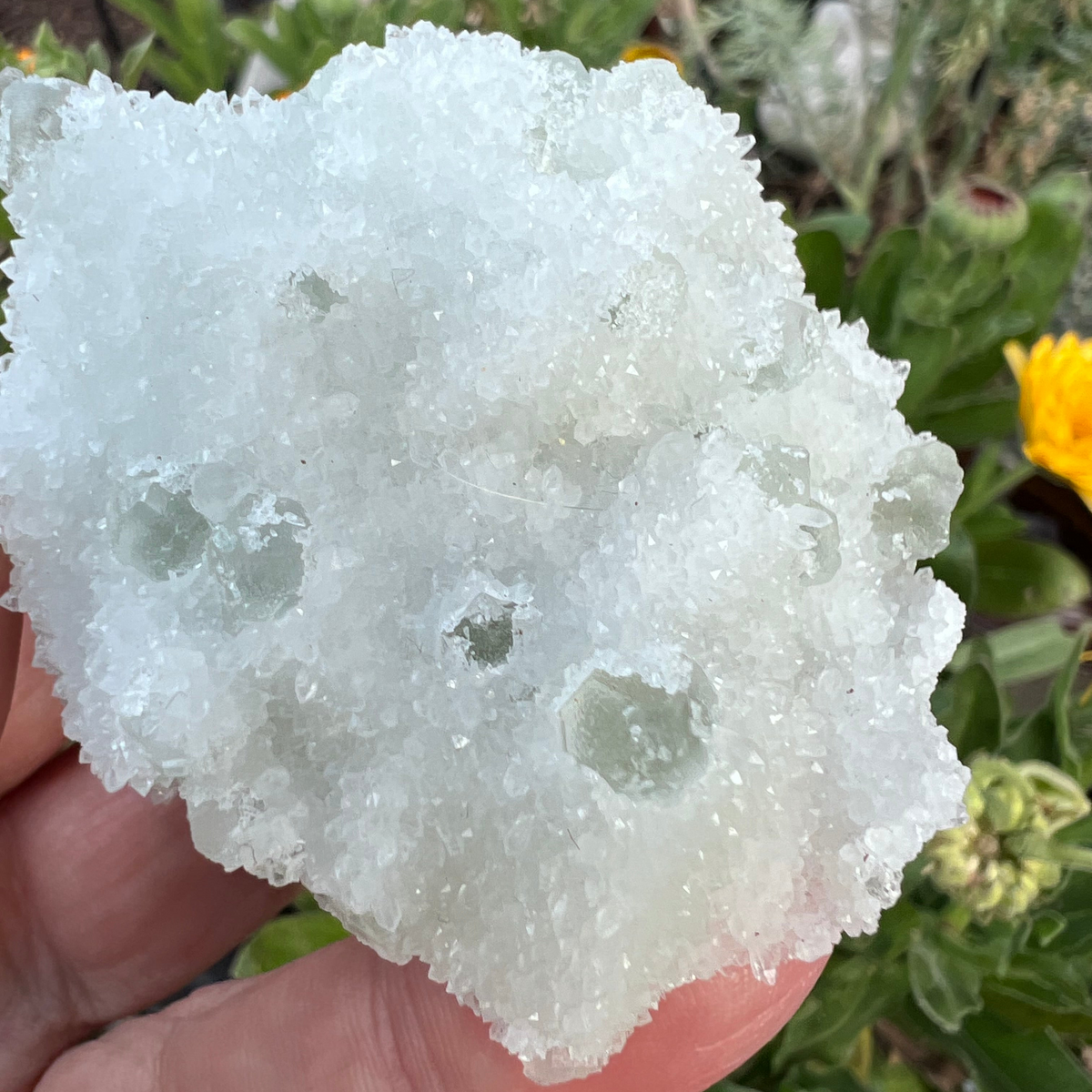 Green Octahedral Fluorite Specimen coated in Clear Quartz Druzy blanket - Fujian, China