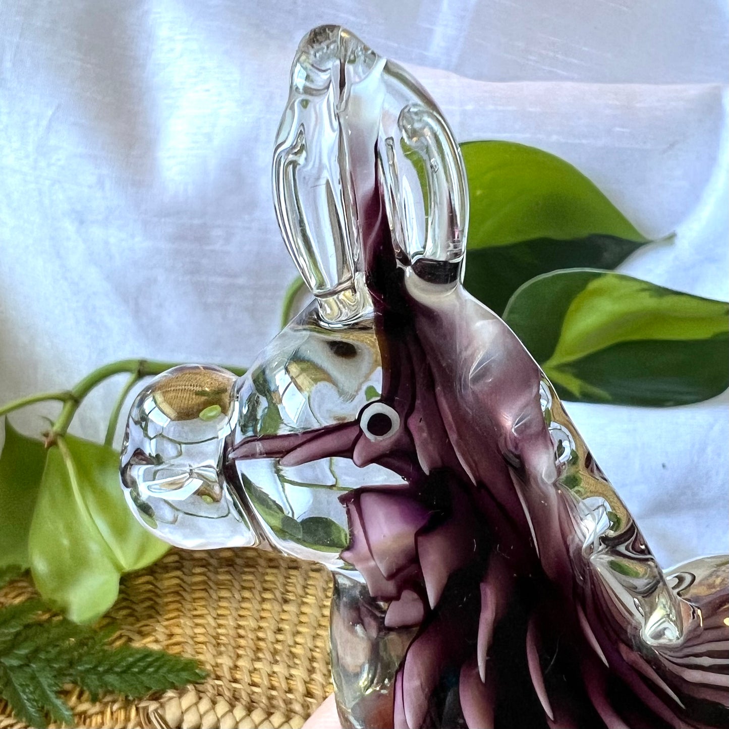 Murano Style Art Blown Glass Donkey / Zebra - Purple/White