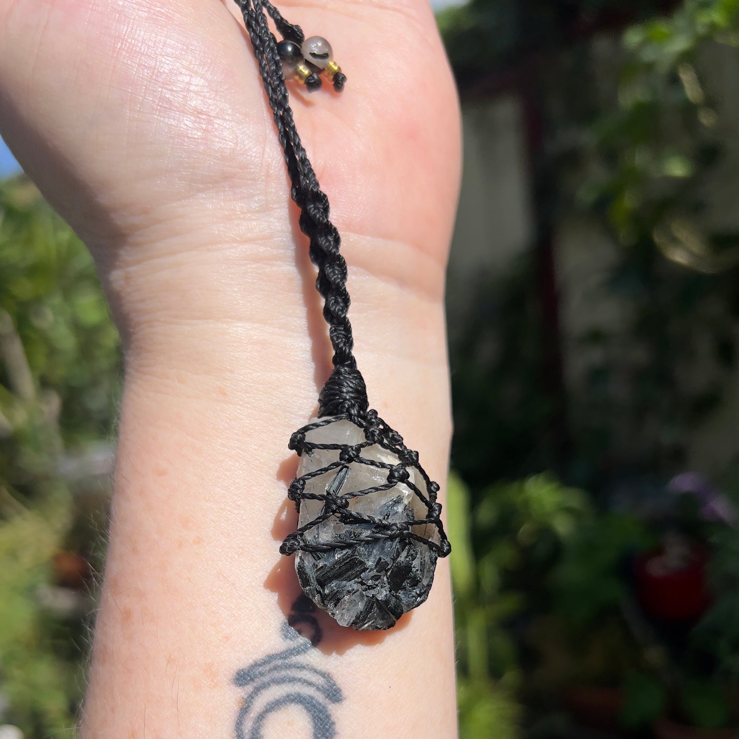Terminated Tourmaline included raw Quartz Macrame Necklace