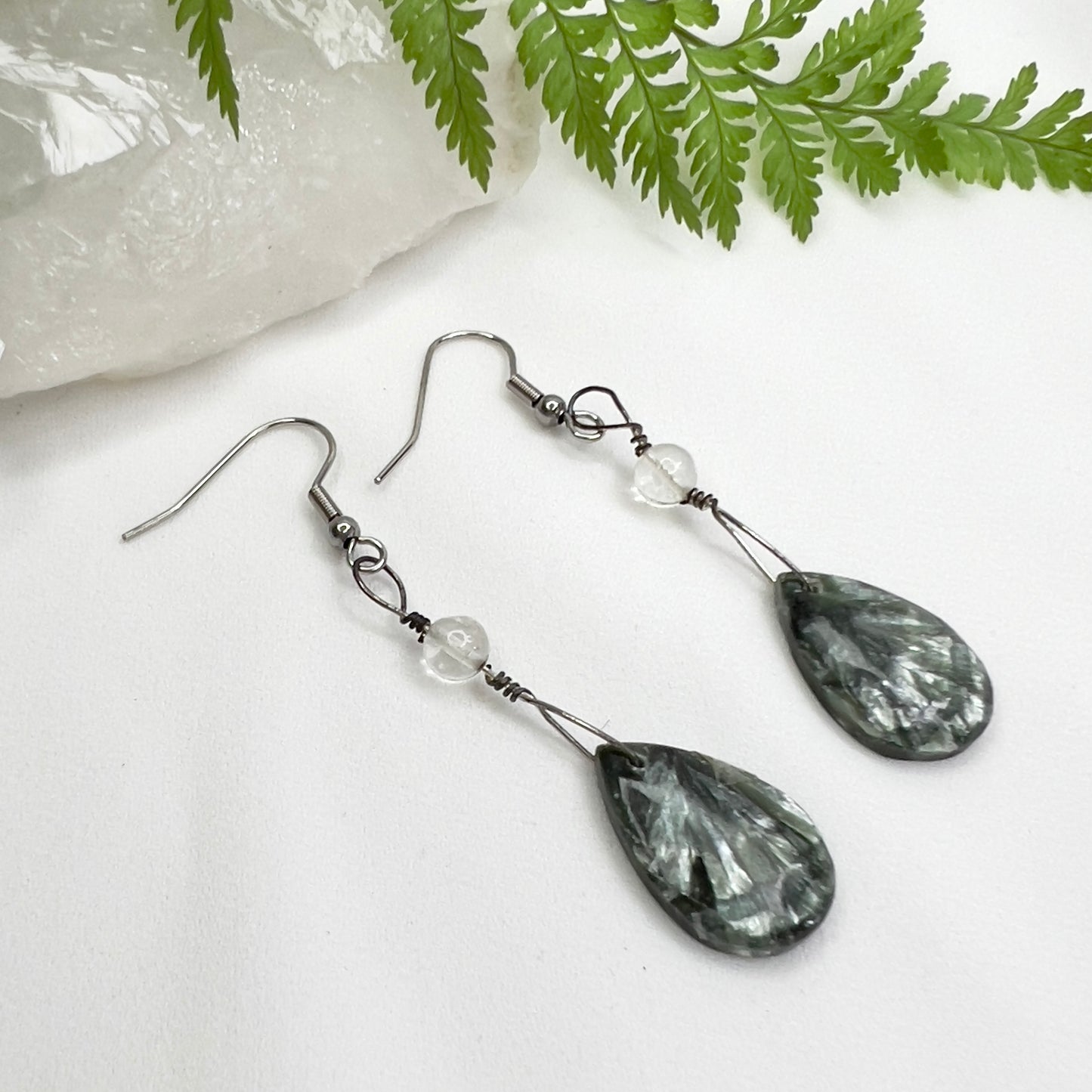 Seraphinite & Quartz Crystal Earrings: Transformation ∙ Angelic Enlightenment ∙ Heart Focus