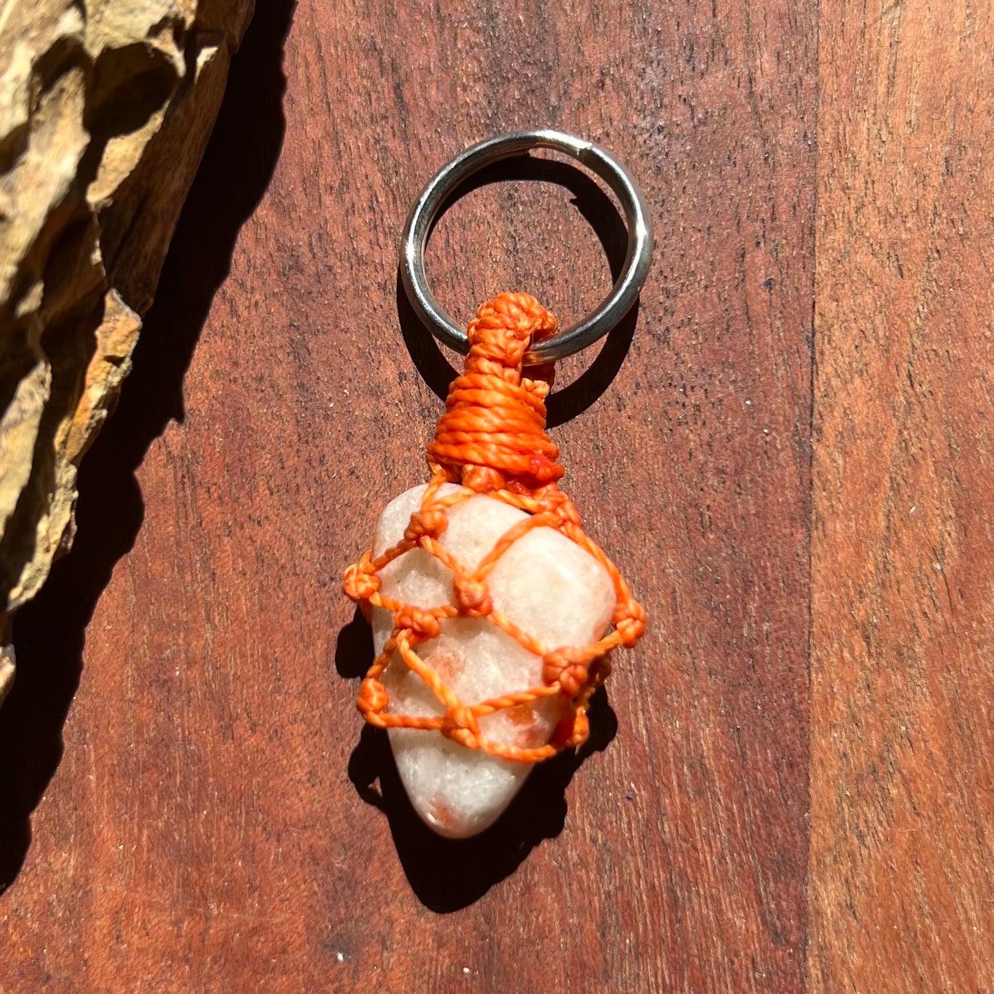 Sunstone Crystal Macrame Keyring Charm | Pet Collar Charm