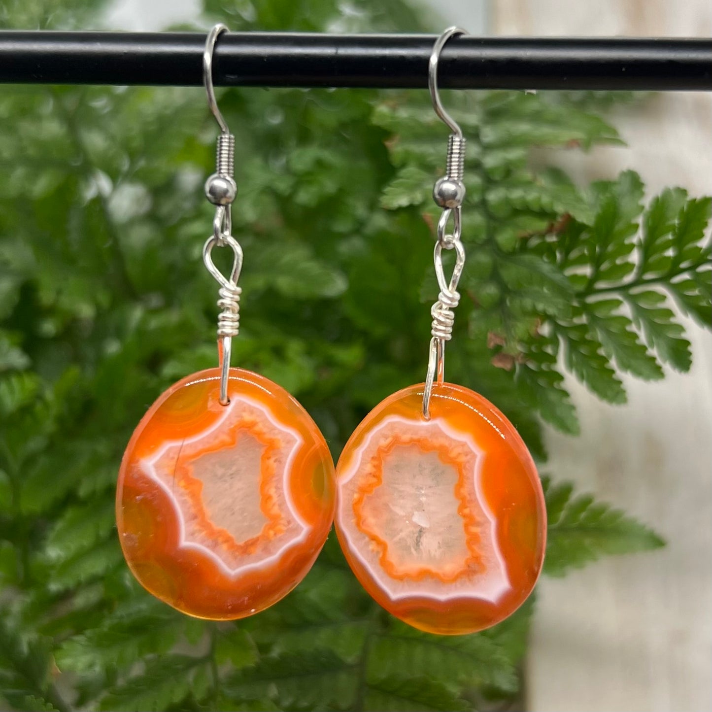 Orange dyed Agate Crystal Earrings