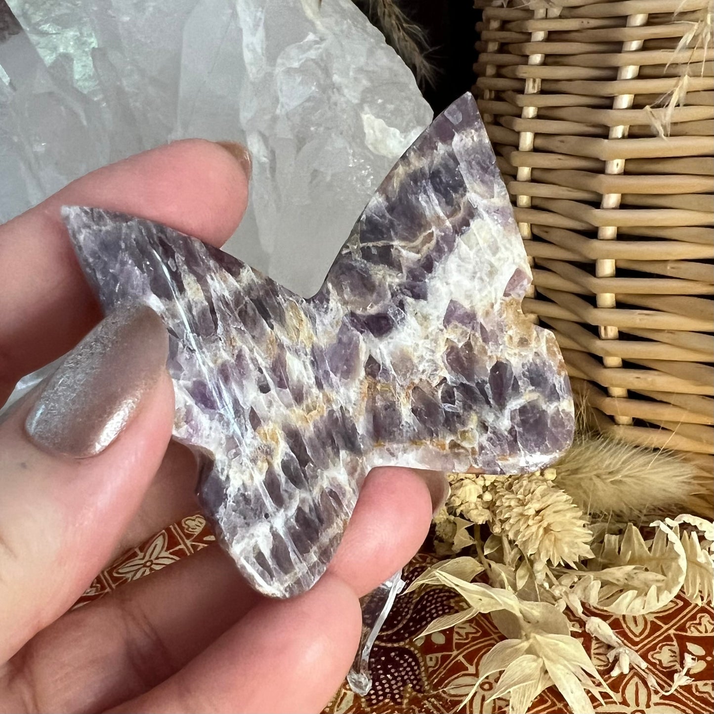 Chevron Amethyst 3D Butterfly Carving