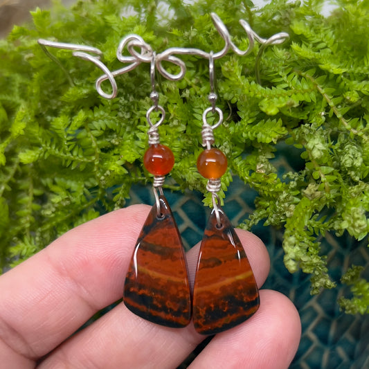 Bloodstone (Brown/Yellow) with Carnelian Crystal Earrings