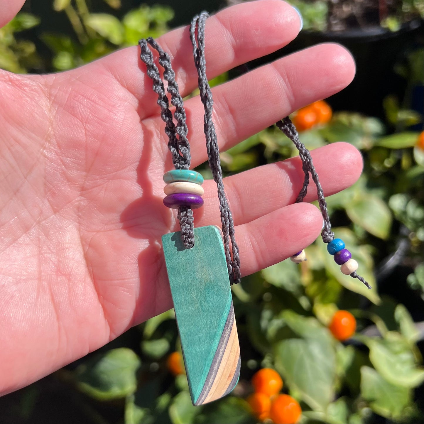 Sk8 Rock with Dyed Magnesite Macrame Necklace - Recycled Skateboard Jewellery