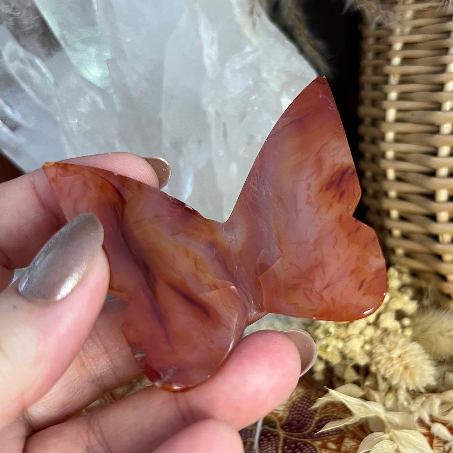 Carnelian 3D Butterfly Carving