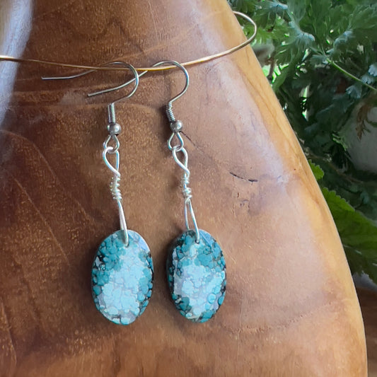 Faceted Tibetan Turquoise Silver Earrings