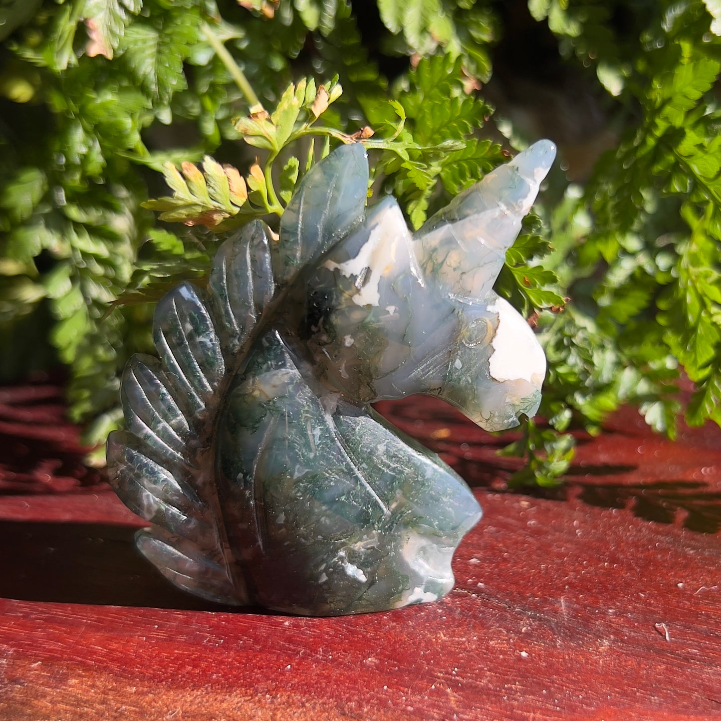 Unicorn Crystal Carving - Moss Agate