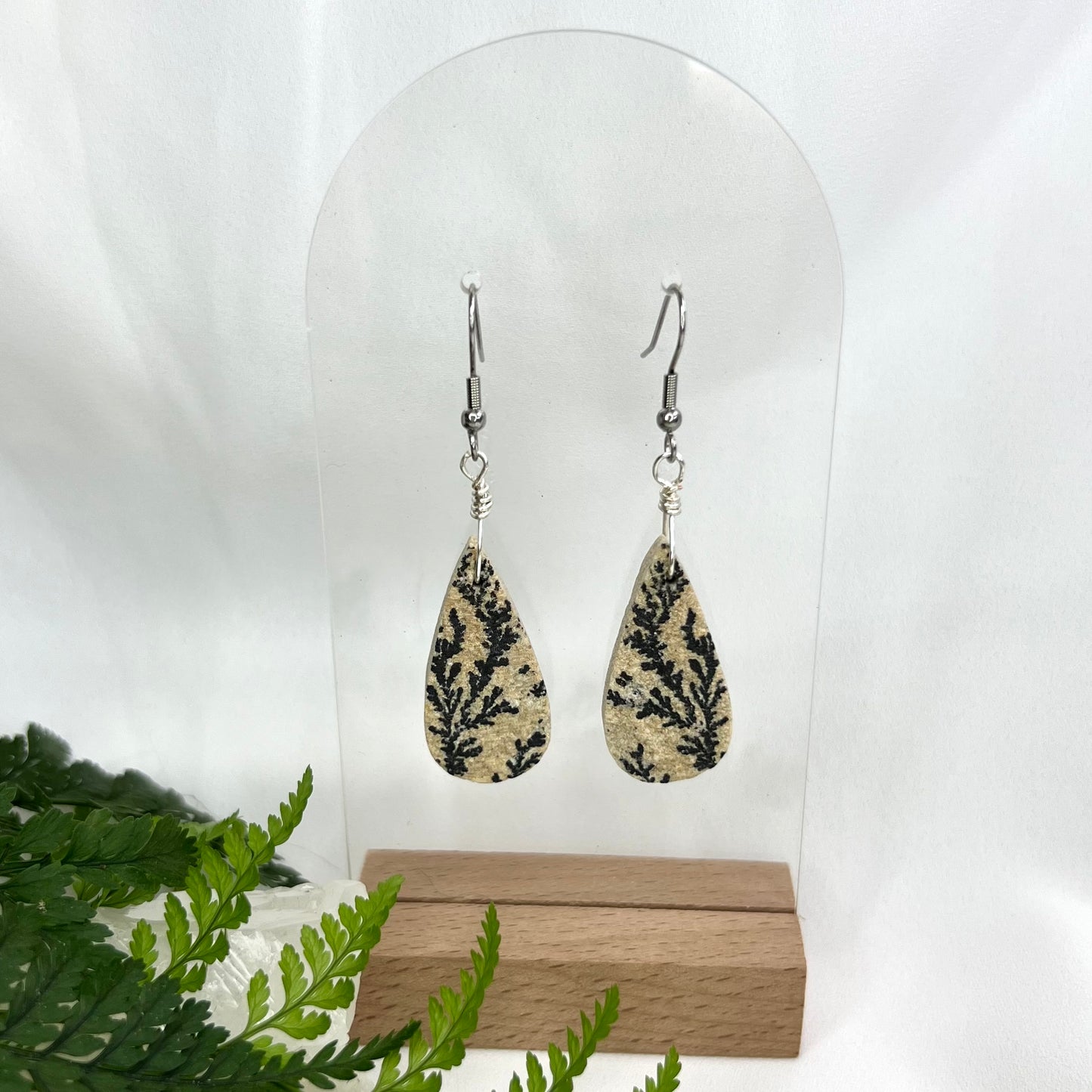 Fern-like Dendrite Limestone Earrings: Connection to Nature ∙ Transformation ∙ Harmony