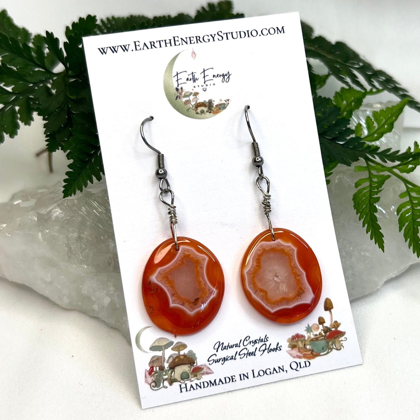 Orange dyed Agate Crystal Earrings: Emotional Balance ∙ Confidence ∙ Friendship