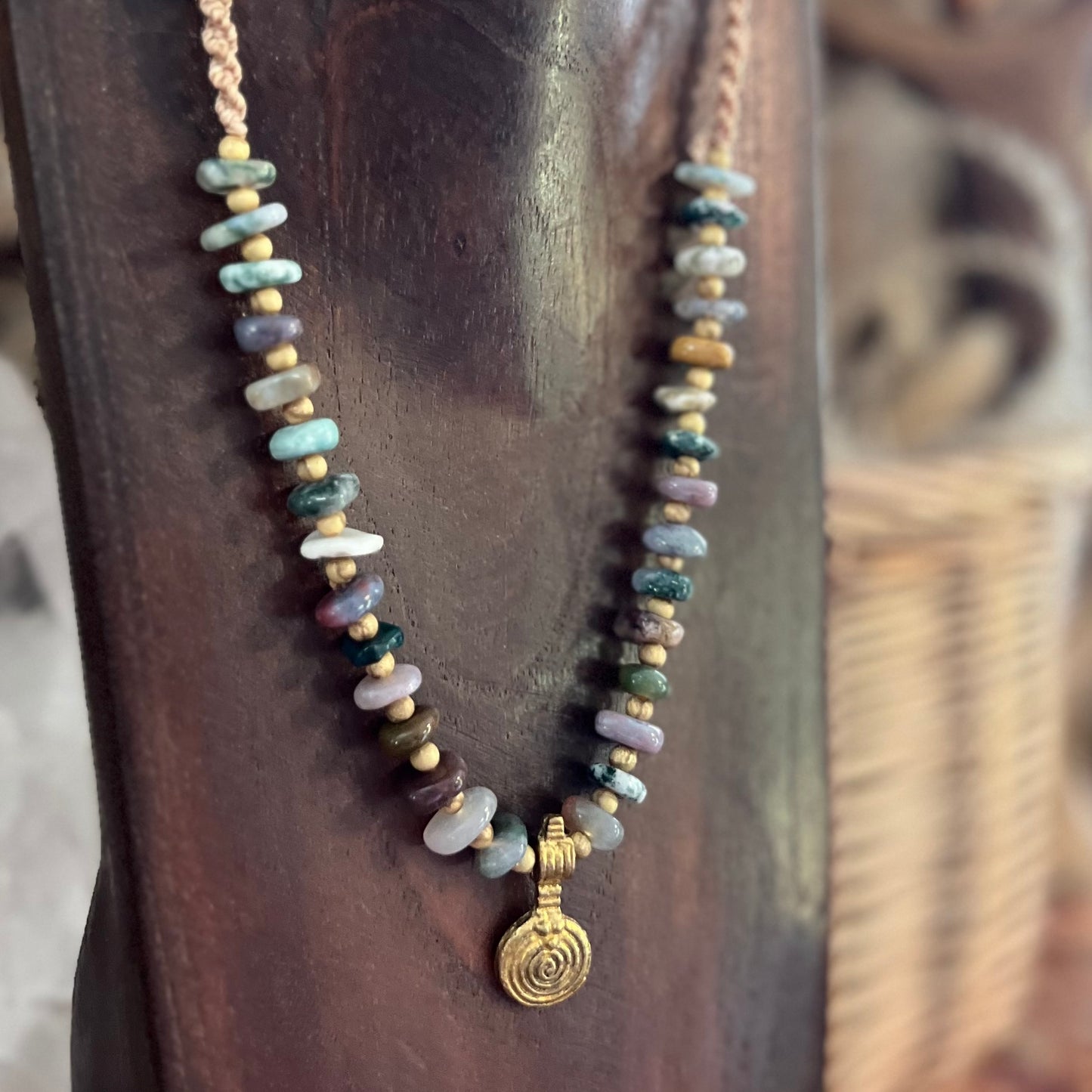 Moss Agate and Wood Crystal Macrame Necklace ∙ for the Earth Goddess & Nature Lover