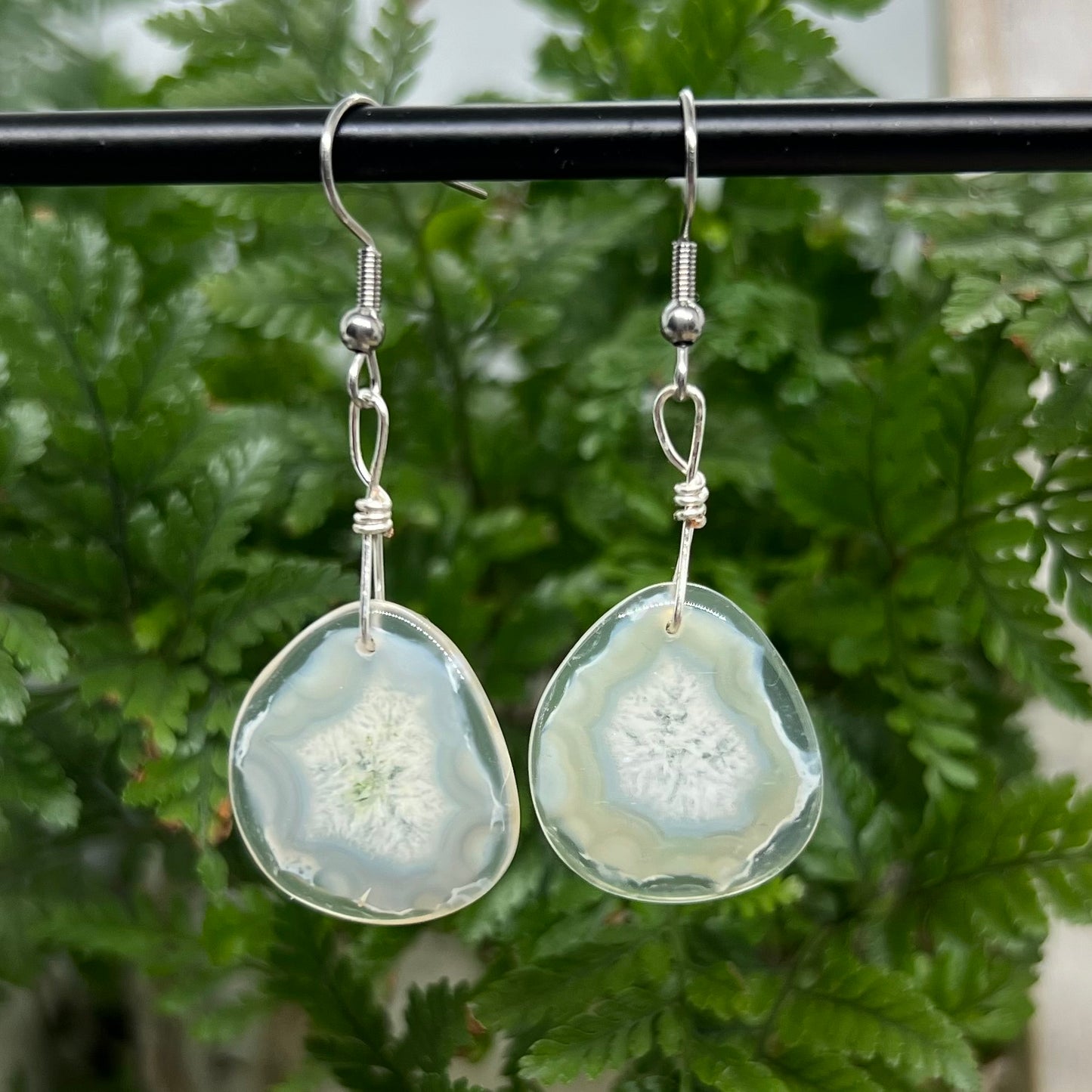 White Agate Slice Crystal Earrings