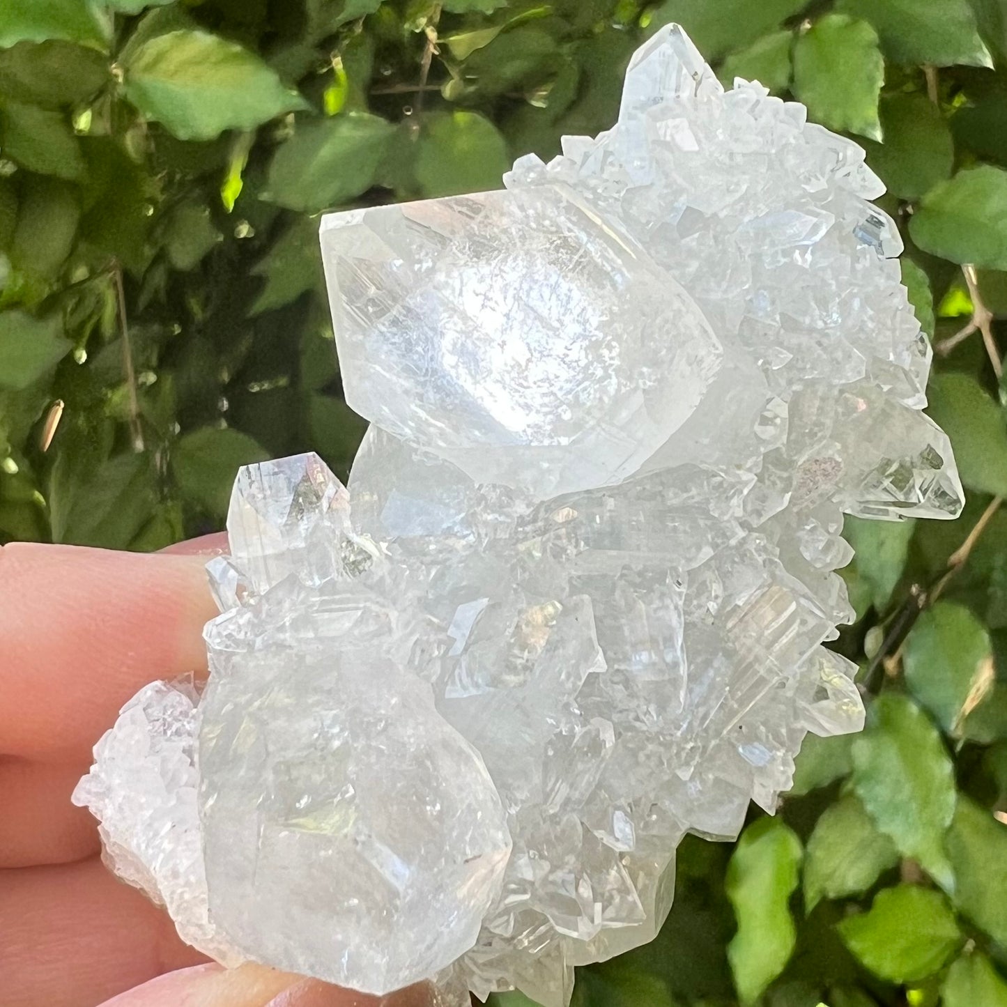 Mirror Apophyllite Stalactite on Clear Calcite Matrix Cluster - Jalgoan District, Maharashtra, India