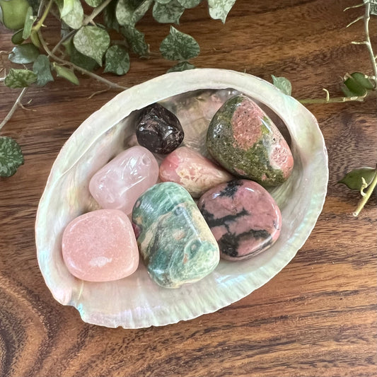 Crystal Set in Abalone Shell - Pink Heart Chakra