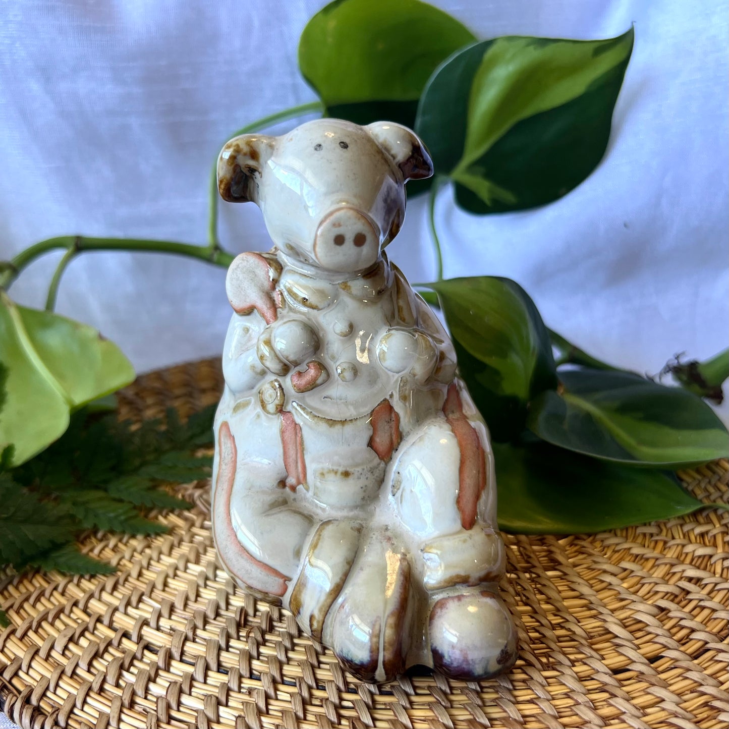 Ceramic anthropomorphic Pig Duo - Childhood Sandpit Play Scene