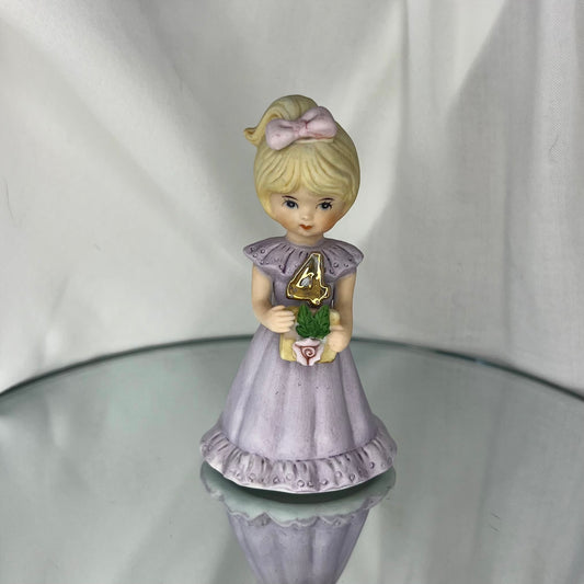 'Growing Up Birthday Girls' Porcelain Figurine | Vintage 4th Birthday Cake Topper | Blonde girl version | Enesco | 1984