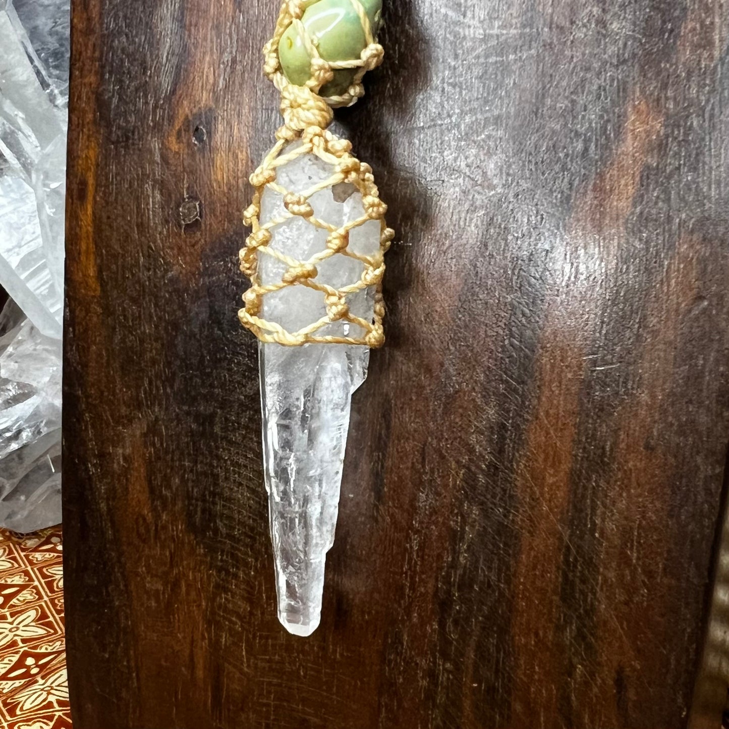 Lemurian Quartz with Arizona Turquoise Macrame Necklace Talisman