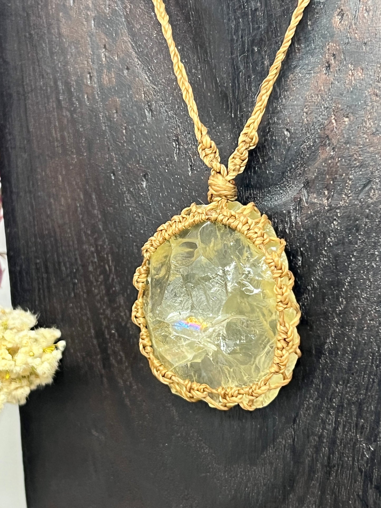 Raw Lemon Quartz Macrame Talisman