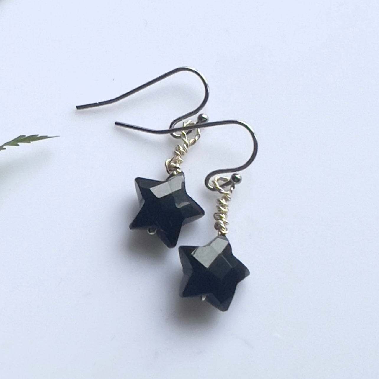 Black Obsidian Carved Stars Earrings