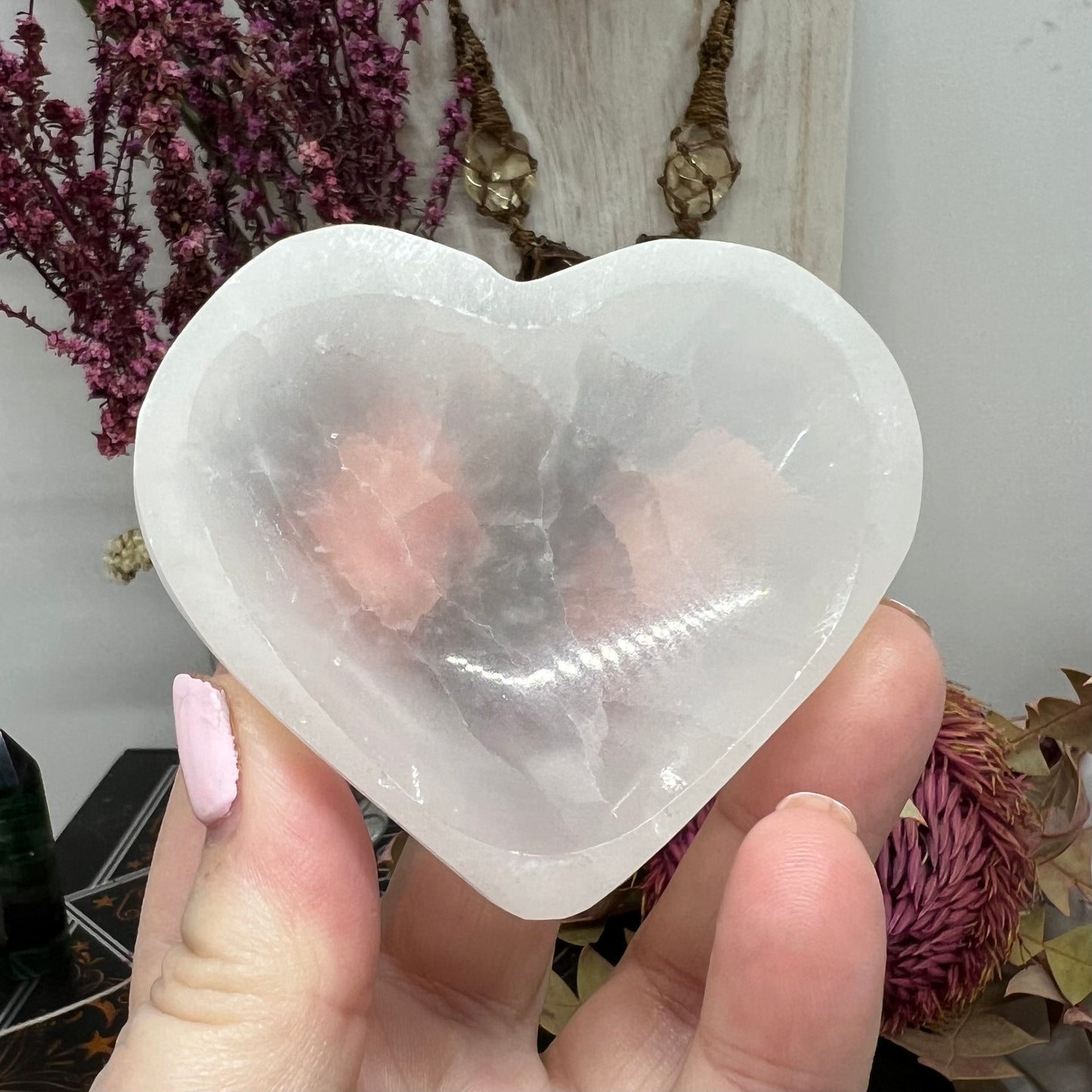 Carved Heart Selenite Cleansing Dish