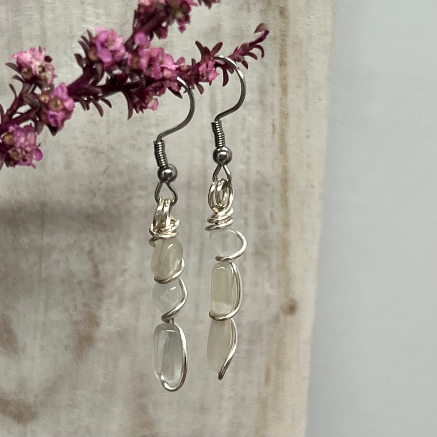 Moonstone trio Wire Wrapped Earrings