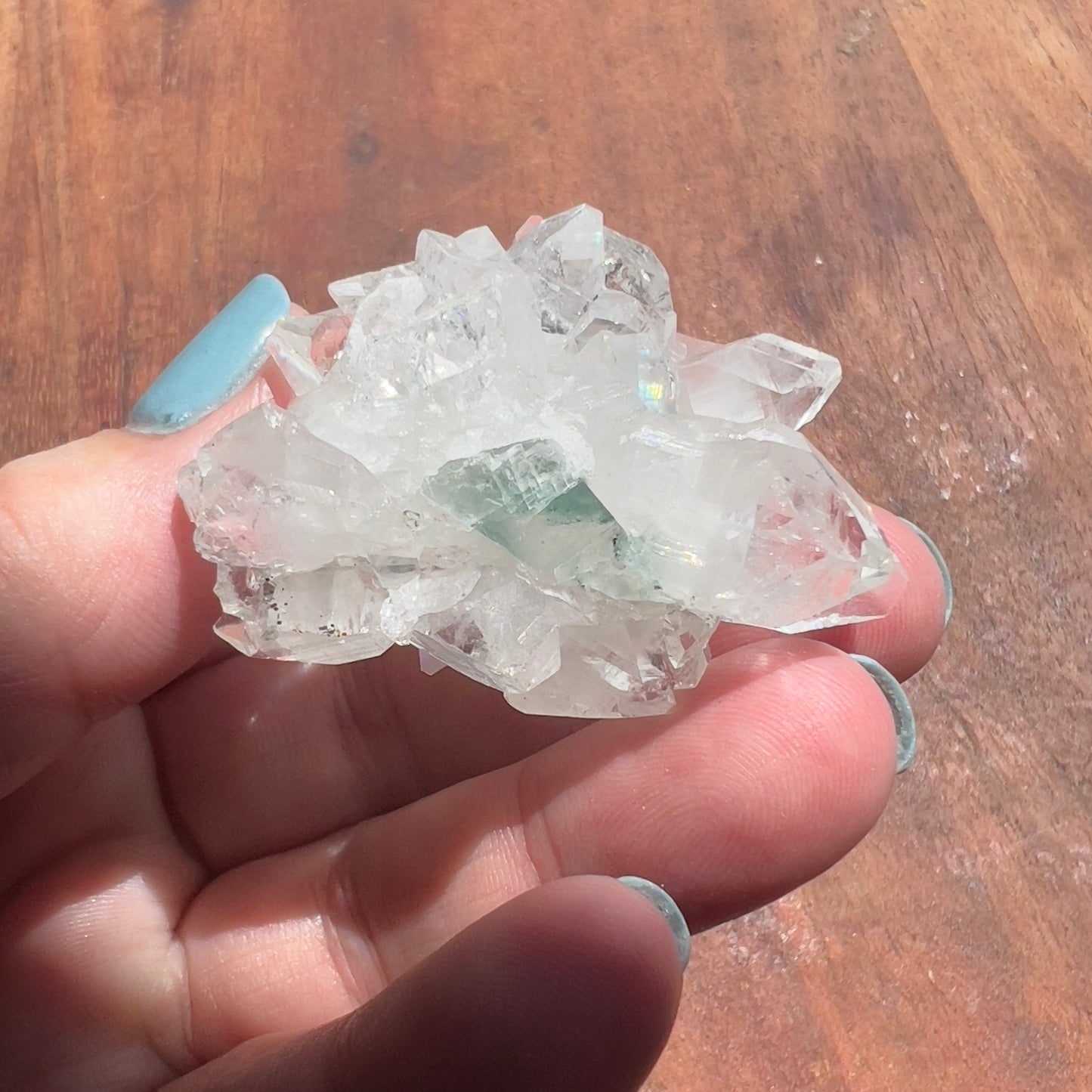 Mirror Apophyllite Cluster on Clear Calcite with Chlorite inc matrix