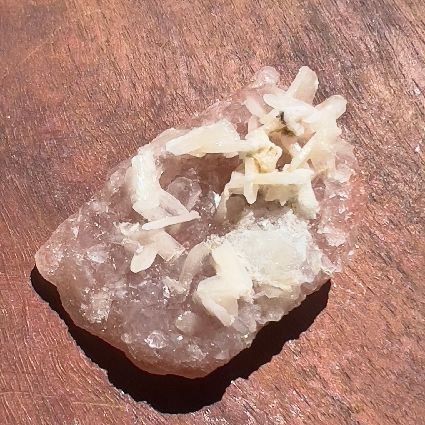 Pink Apophyllite Sugar Druzy Cluster with White Calcite & Cream Stilbite