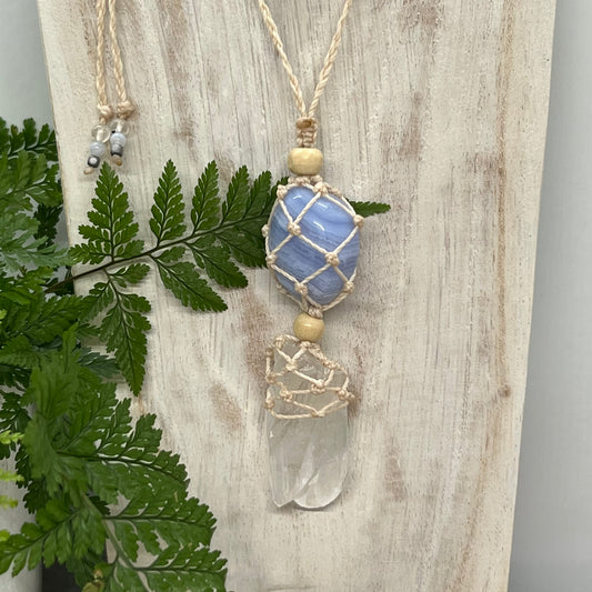 'Darsanaan' | Starbrary Lemurian Root Quartz & Blue Lace Agate Crystal Necklace