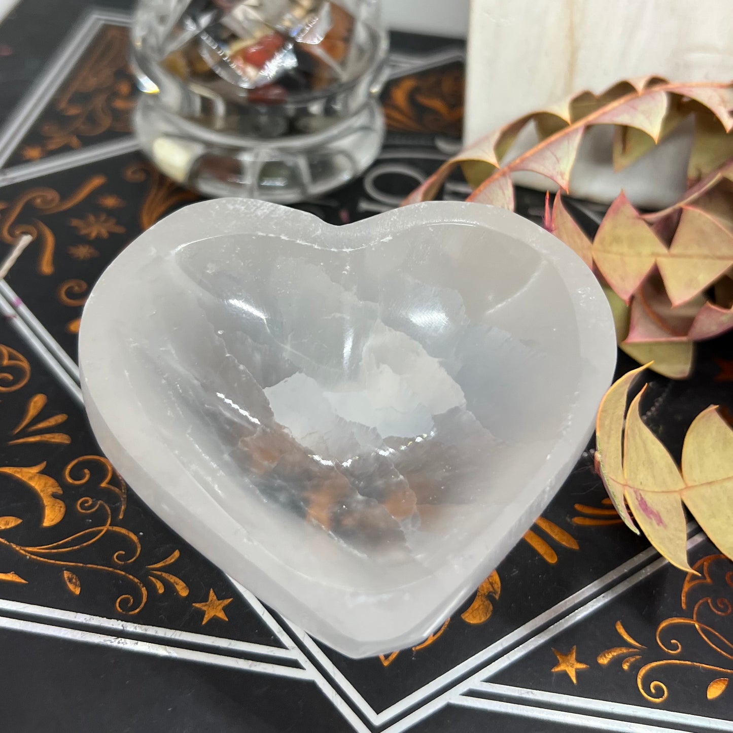 Carved Heart Selenite Cleansing Dish