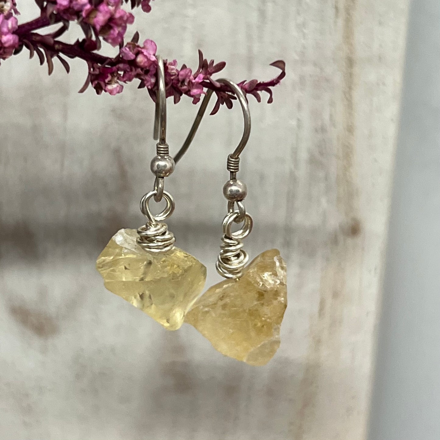 Raw Citrine Wire Wrapped Earrings