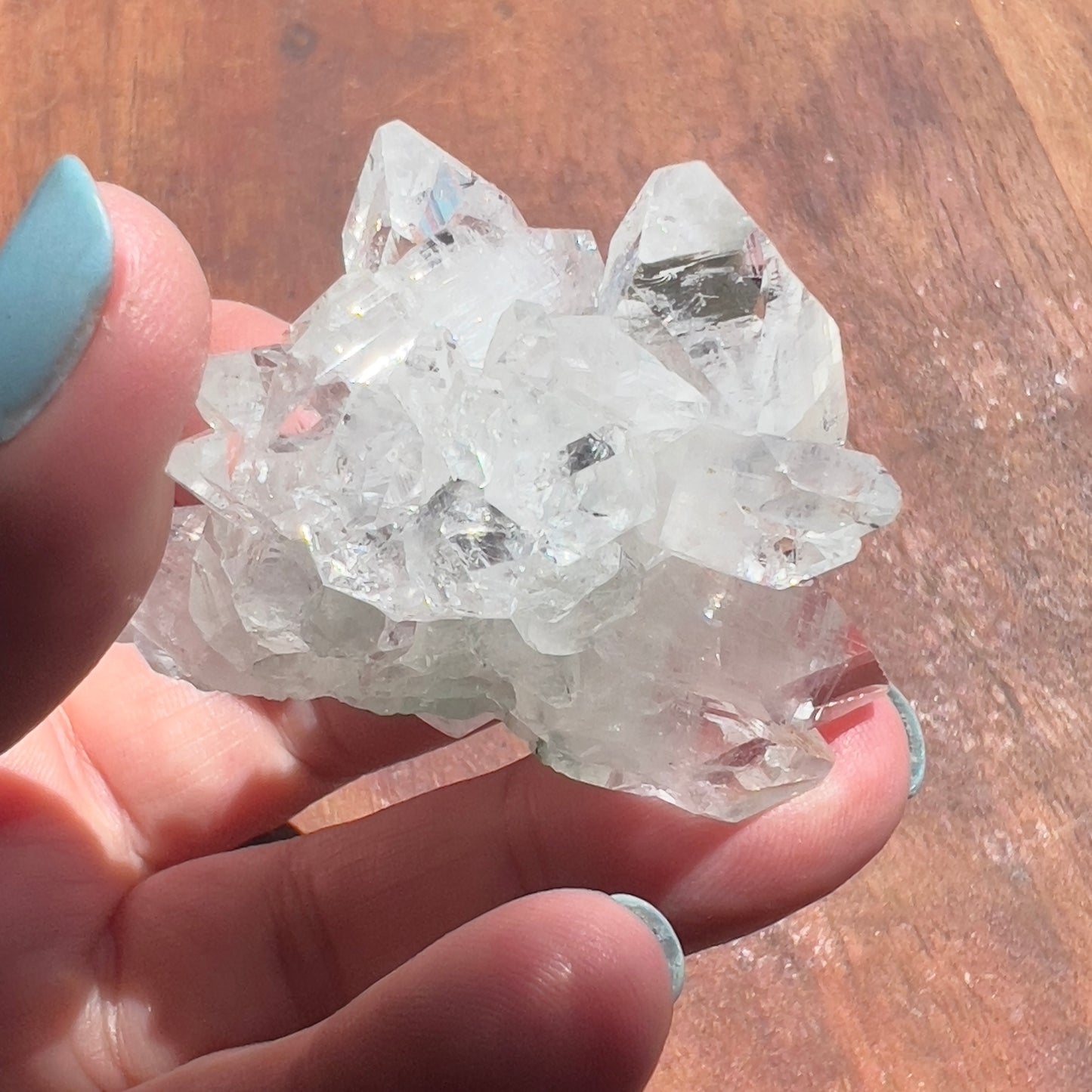 Mirror Apophyllite Cluster on Clear Calcite with Chlorite inc matrix
