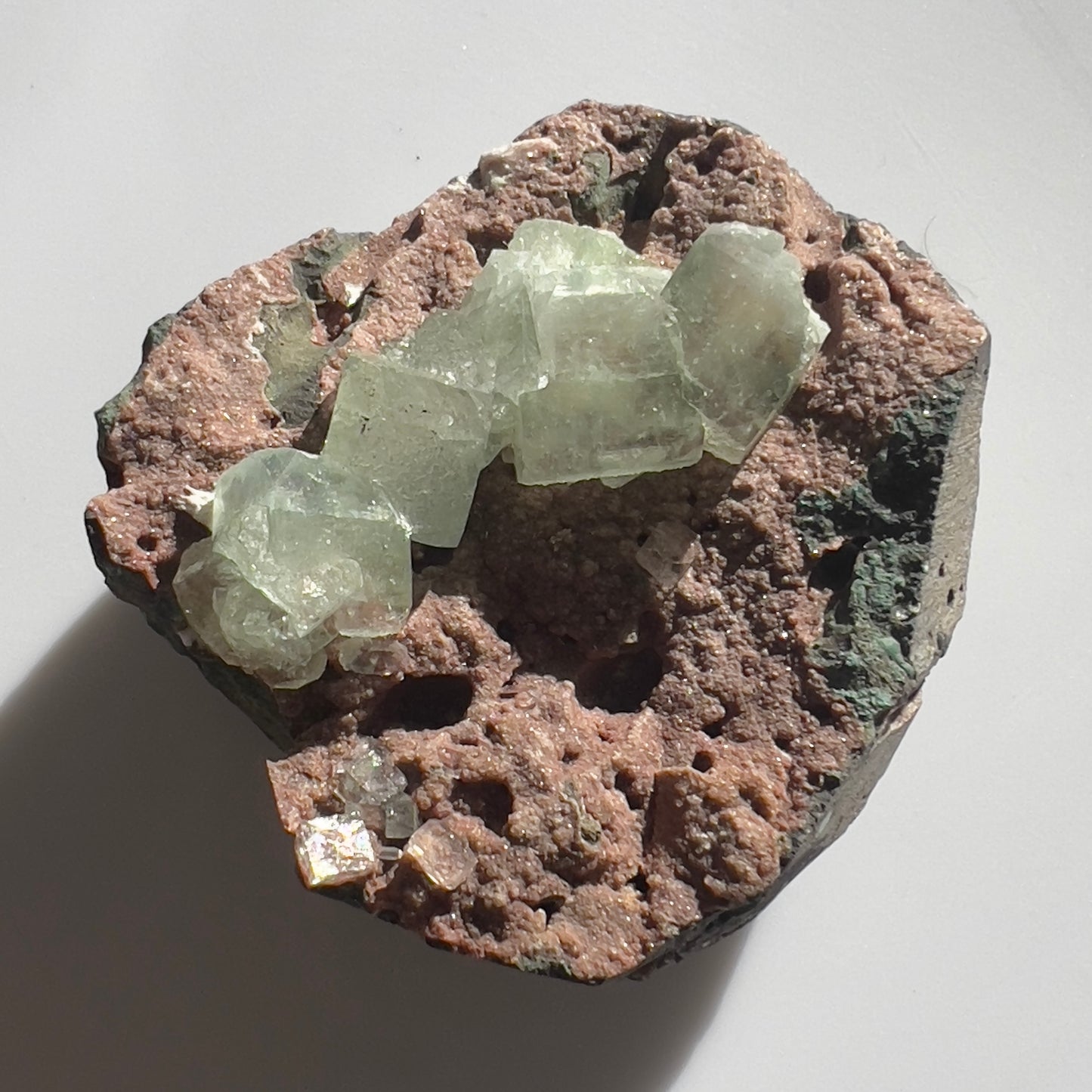 Cubic Green Apophyllite on Carved Matrix plate