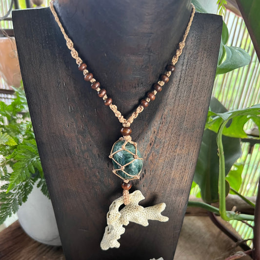 Sea Witch Talisman - Green Apatite & ethically beach combed Coral
